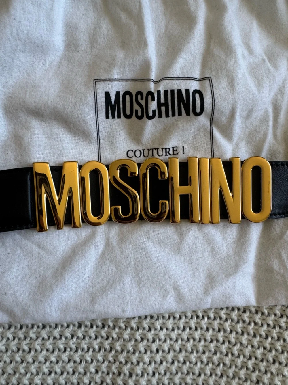 Moschino Logo Plate Leather Belt
